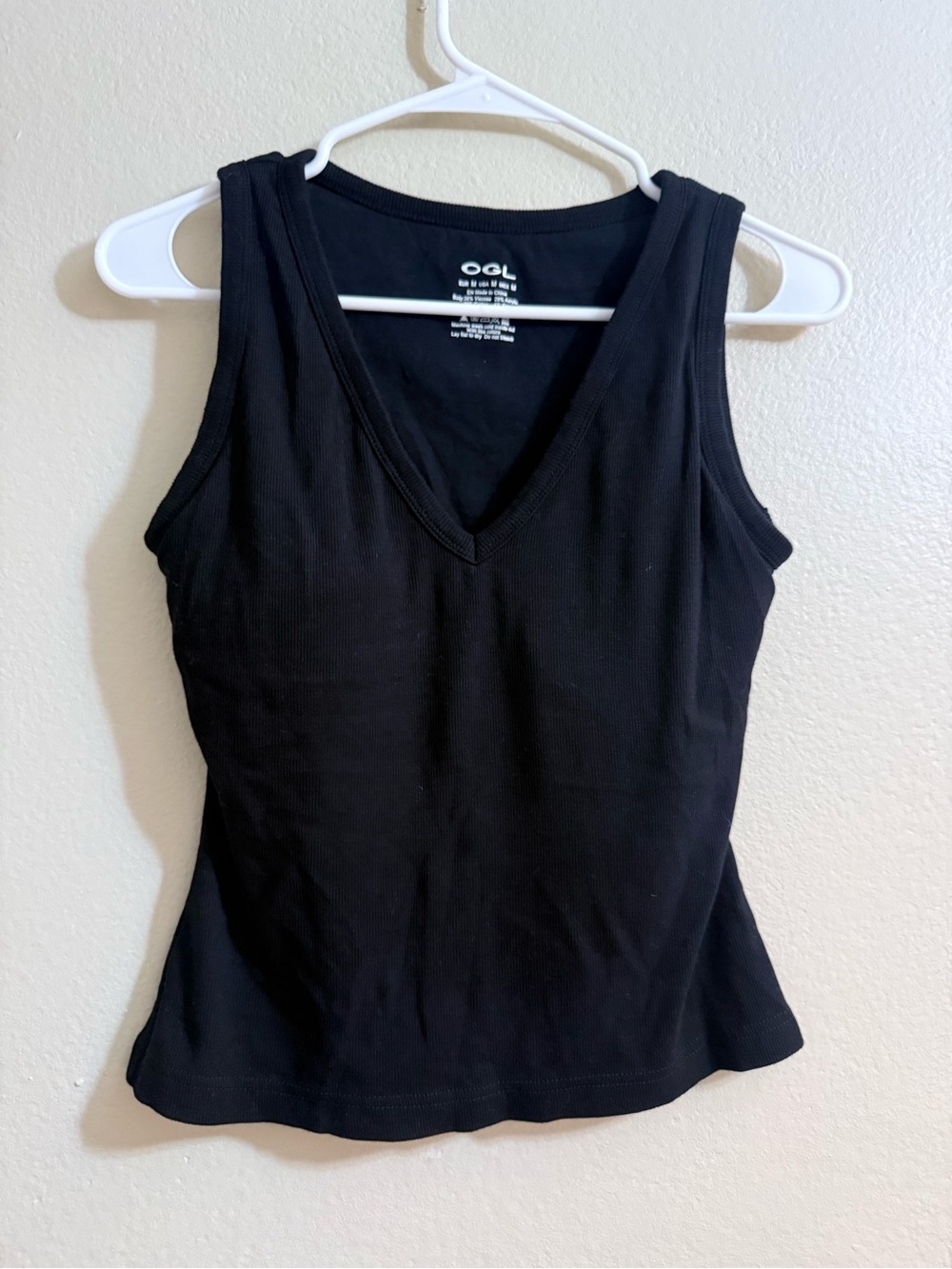 OGL Black V-Neck Ribbed Tank